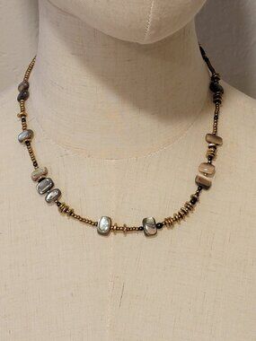 Vintage Silpada Abalone Shell & Brass Beaded Necklace. Excellent Condition!